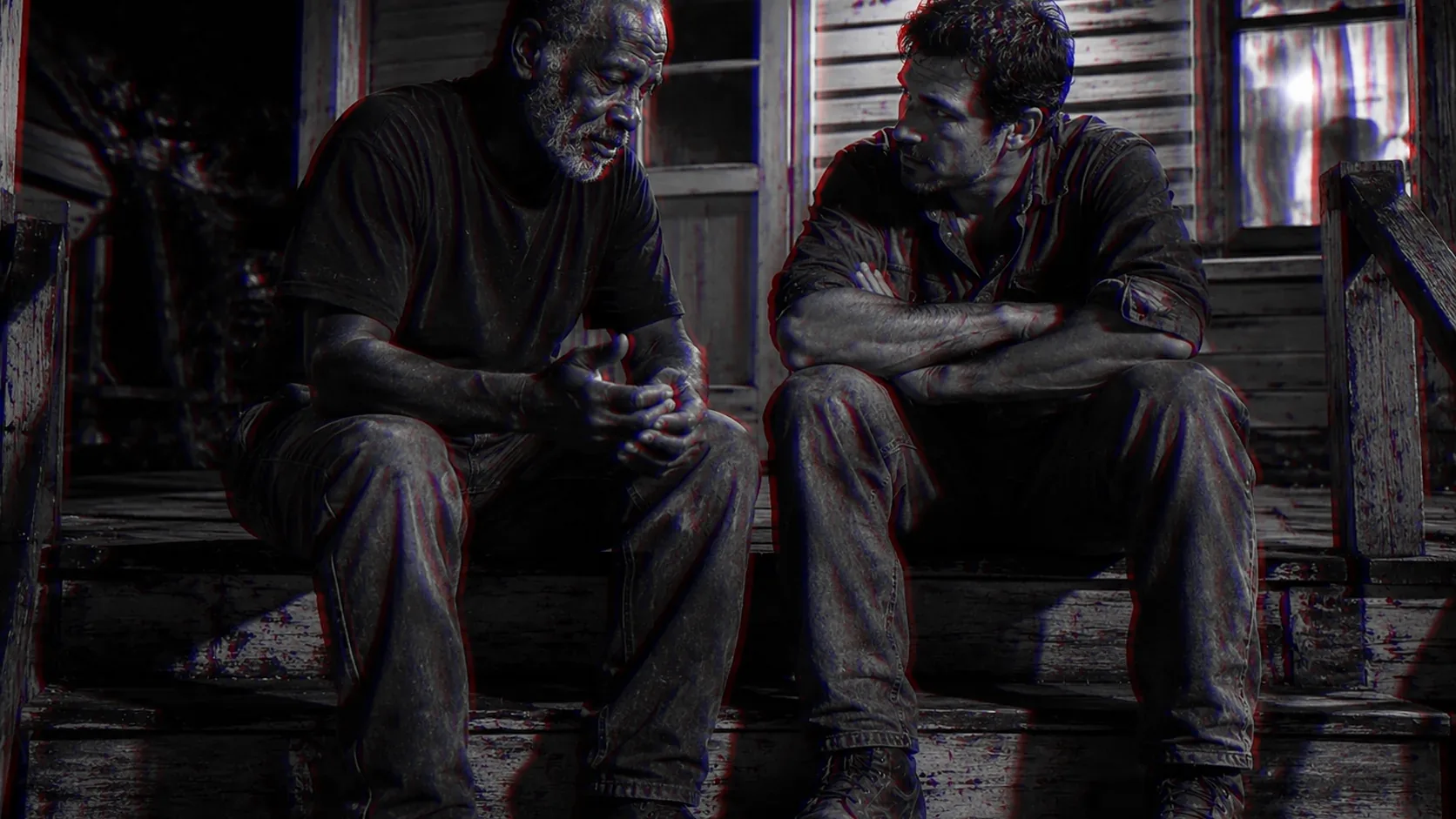 One man stays sitting with another rather than leaving him to it.