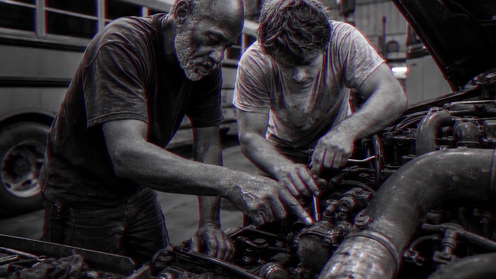 A man services a machine that is not broken yet.